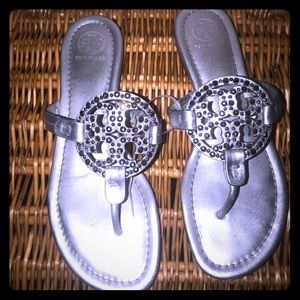 Silver Embellished Tory Burch Miller Sandals